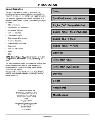 John Deere L100, L110, L120, L130 lawn tractor repair manual Preview image 3