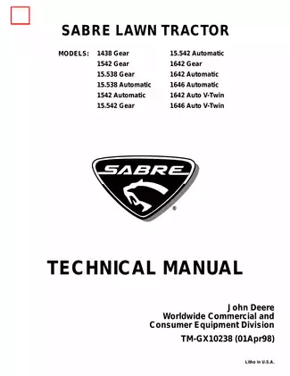 Sabre 1438, 1542, 1642, 1646 lawn tractor technical manual  Preview image 1