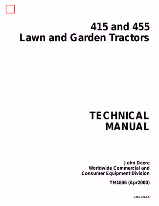 John Deere 415, 455 lawn and garden tractor technical manual Preview image 1