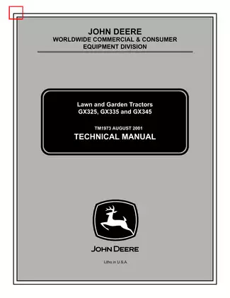 John Deere Technical Manual for GX325, GX335, GX345 Lawn Tractors (TM1973) Preview image 1