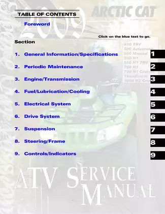 2009 Arctic Cat 400, 500, 550, 700, 1000 ATV service manual Preview image 1