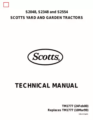 John Deere Scotts Yard and Garden Tractors Technical Manual (TM1777)