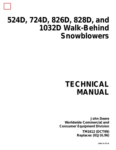 Preview: John Deere 524D, 724D, 826D, 828D, 1032D Snowblower Technical Manual (P/N TM1612)