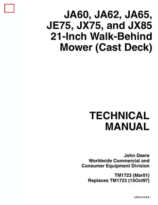 John Deere 21-Inch Walk-Behind Mower Technical Manual (TM1723)