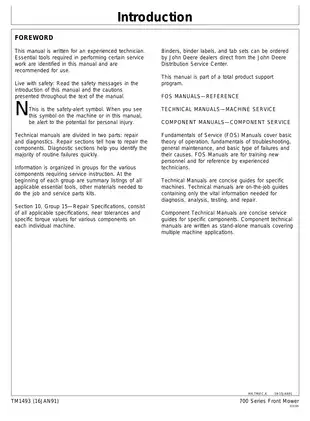 John Deere 700 Series Front Mower Technical Manual (TM1493) Preview image 2