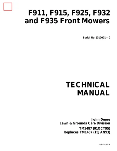 Preview: John Deere Mower F911, F915, F925, F932, F935 Technical Manual (P/N TM1487