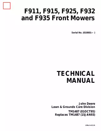 Complete Service Manual for John Deere F911, F915, F925, F932, and F935 Front Mowers