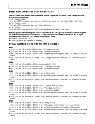 John Deere F911, F915, F925, F932, F935 front mower technical manual Preview image 3