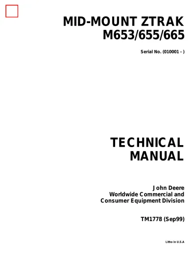 Preview: John Deere Mid-Mount Ztrak M653/M655/M665 1999 Technical Manual (P/N TM1778)