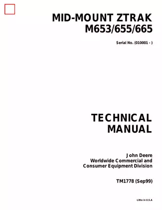 John Deere Mid-Mount ZTRAK M653, M655, M665 zero-turn mower technical manual Preview image 1
