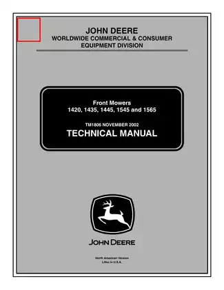 John Deere 1420, 1435, 1445, 1545, 1565 front mower technical manual Preview image 1