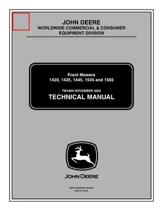 John Deere Front Mowers Technical Manual (Models 1420, 1435, 1445, 1545, 1565)