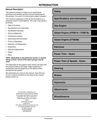 John Deere 1420, 1435, 1445, 1545, 1565 front mower technical manual Preview image 3