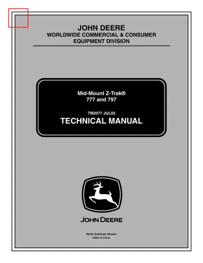 Preview: 2003 John Deere 777 / 797 Mid-Mount Z-Trak Technical Manual (P/N TM2077)
