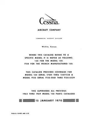 1959-1969 Cessna 150 parts catalog manual cessna parts book Preview image 1