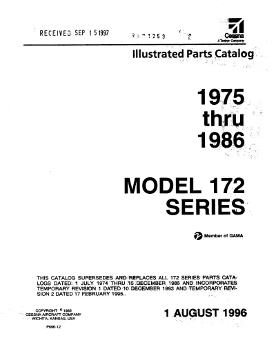 1975–1986 Cessna Aircraft Model 172 Illustrated Parts Catalog (P/N P696-12)
