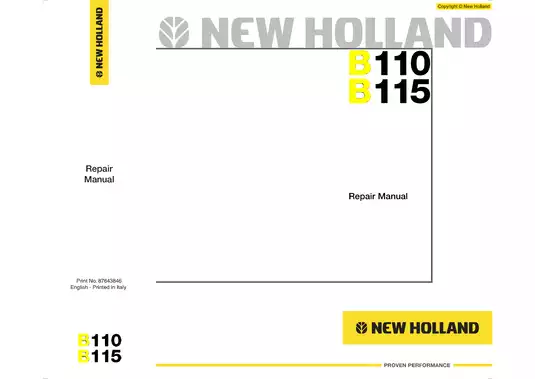 New Holland B110, B115 backhoe loader repair manual