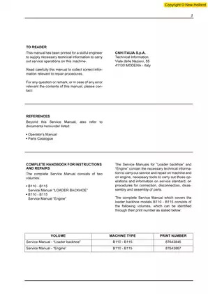 Comprehensive Service Guide for Loader Backhoe Models B110 and B115 Preview image 2