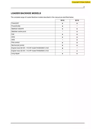 Comprehensive Service Guide for Loader Backhoe Models B110 and B115 Preview image 4