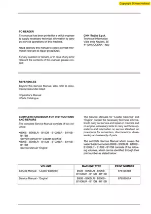 Comprehensive Service Manual for Loader Backhoe Models B90B, B100B, B110B, B115B Preview image 3