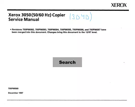 Xerox 3050 Copier Service Manual - Comprehensive Repair Guide