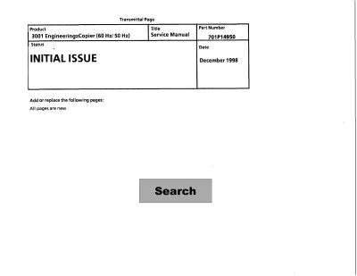 Xerox 3001 Engineering Copier 1998 Service Manual (P/N 701P14950)