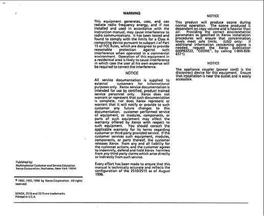 Xerox 2510, 2515 copier service manual Preview image 2