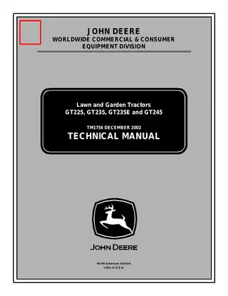 John Deere GT225, GT235, GT235E, GT245 lawn and garden tractor technical manual Preview image 1