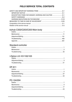 Konica Minolta Bizhub C353, C253, C203 color multifunctional office printer/copier service manual Preview image 2