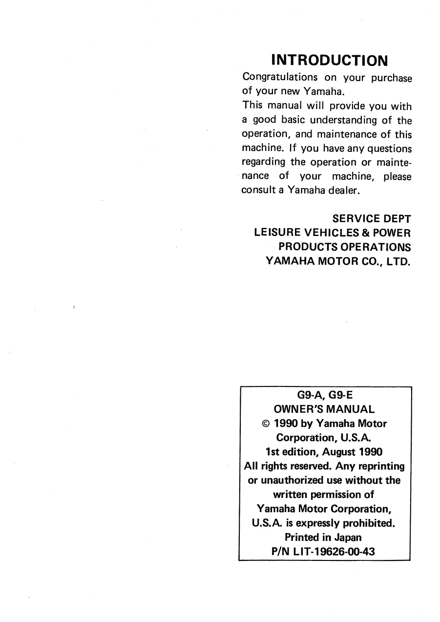 Yamaha Golf Cart G2-G9, G2-A/E. G9-AJ/EJ, G9-AG/AH, G9-EG/EH1, G9-EH2 repair manual Preview image 2