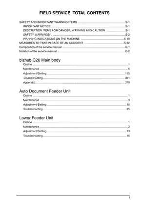 KONICA MINOLTA Bizhub C20 Service Manual for Field Technicians Preview image 2