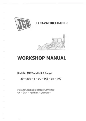 JCB Excavator Loader MK2 & MK3 Workshop Manual - Comprehensive Service Guide