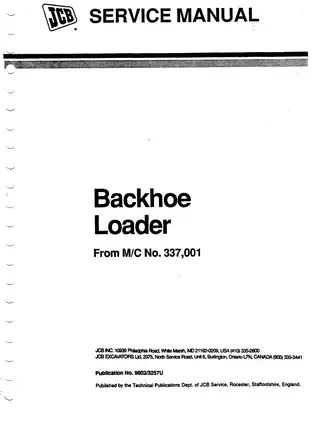 JCB Backhoe Loader Service Manual - Model NN (From M/C No. 337,001)