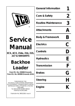 JCB Backhoe Loader Service Manual (Models 3CX, 4CX) - Detailed Maintenance, Troubleshooting and Care