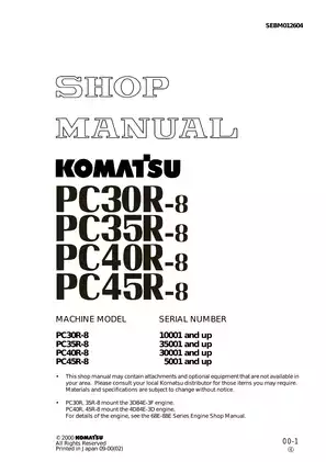 Komatsu PC30R-8, PC35R-8, PC40R-8, PC45R-8 hydraulic excavator shop manual Preview image 1