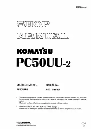 Komatsu PC50UU-2 excavator shop manual Preview image 1