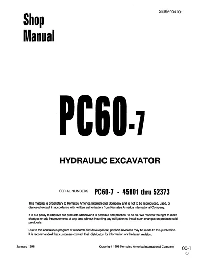 Preview: Komatsu PC60-7 Hydraulic Excavator Service Manual (P/N SEBM004101)
