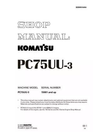Komatsu PC75UU-3 Excavator Shop Manual - Detailed Service Guide