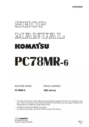 Komatsu PC78MR-6 Excavator Service Manual