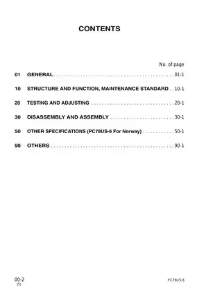 Komatsu PC78US-6, PC78UU-6 midi excavator shop manual Preview image 2