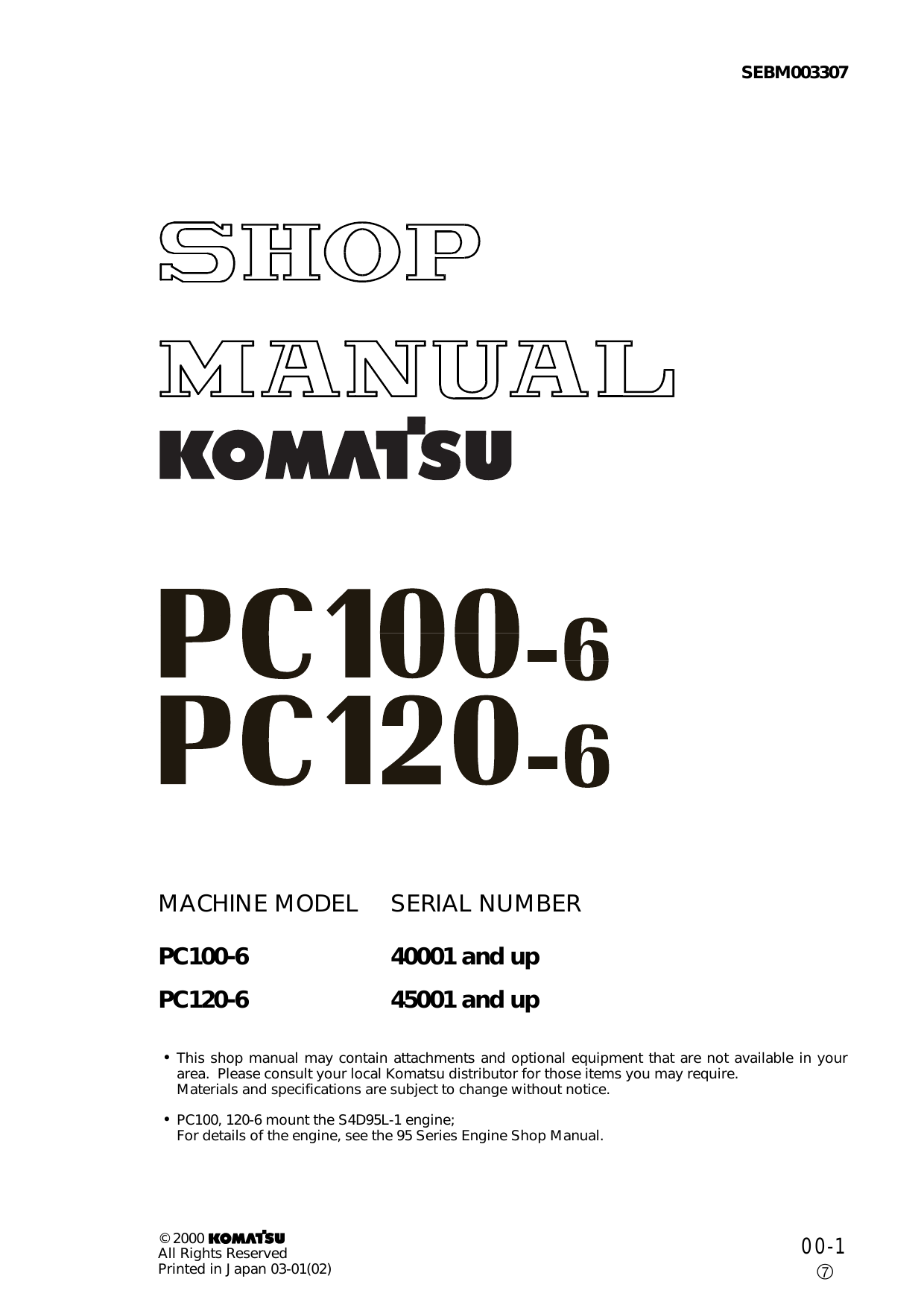 Komatsu PC100-6, PC120-6 hydraulic excavator shop manual Preview image 1
