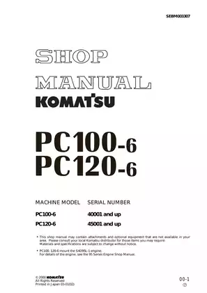 Komatsu PC100-6, PC120-6 hydraulic excavator shop manual Preview image 1
