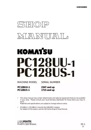 Komatsu PC128US-1, PC128UU-1 excavator shop manual Preview image 1