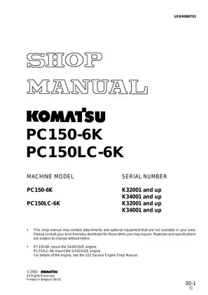Komatsu PC150-6K hydraulic excavator shop manual Preview image 1