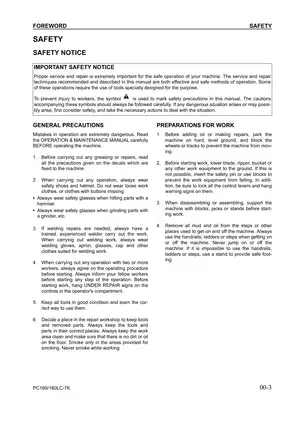 Komatsu PC160/180LC-7K Shop Manual - Comprehensive Guide for Excavator Operation and Maintenance Preview image 3