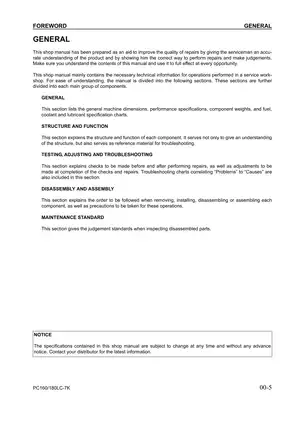 Komatsu PC160/180LC-7K Shop Manual - Comprehensive Guide for Excavator Operation and Maintenance Preview image 5