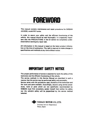 1990-1995 Nissan Axxess M11 series repair manual Preview image 2