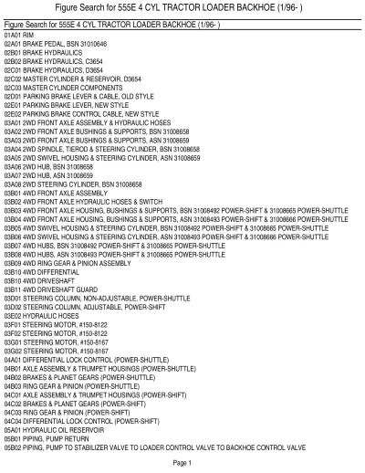 1996- Ford 555E Parts List (P/N 85801201) – preview page 1