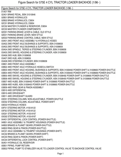 Preview: Ford  575E 4 CYL Tractor Loader Backhoe  Parts Manual