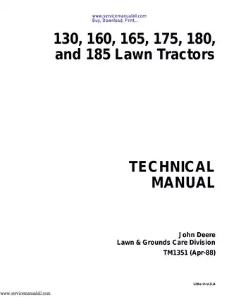 John Deere 130, 160, 165, 175, 180, 185 lawn tractor service manual Preview image 1